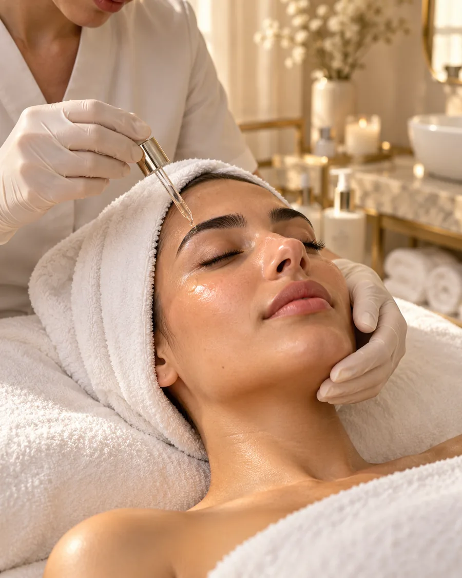 Application d’un sérum hydratant lors d’un soin du visage